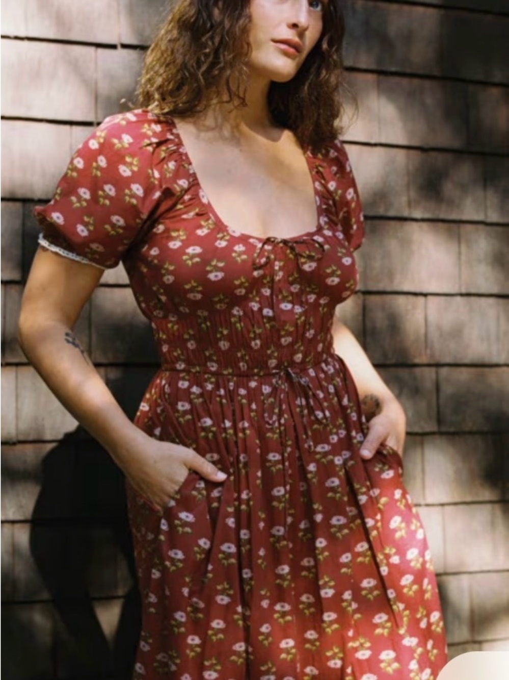 Christy Dawn Rust Floral Square-Neck Puff Sleeve Dress